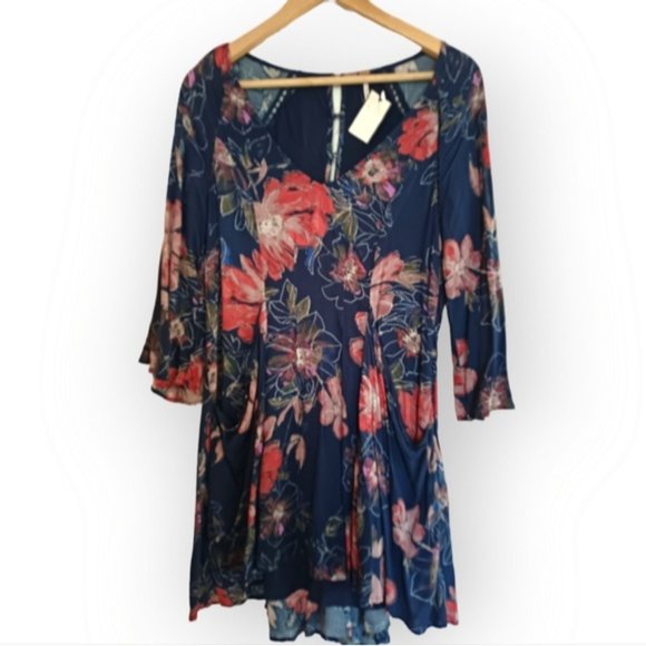 Free People Eyes on You Printed Dress in Navy Combo NWT - Picture 3 of 7